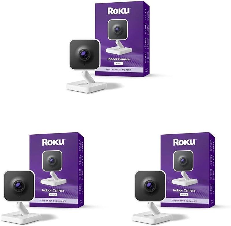 ROKU كاميرا داخلية - أمان المنزل - عبوة 3 - كاميرا أمان سلكية ومراقب للحيوانات الأليفة بدقة 1080 بكسل مع رؤية ليلية ملونة، متوافقة مع أليكسا وجوجل، كشف الحركة والصوت، WDR وWiFi 6 - Image 1